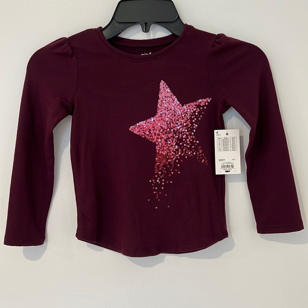 Star sequin long sleeve shirt, size 4